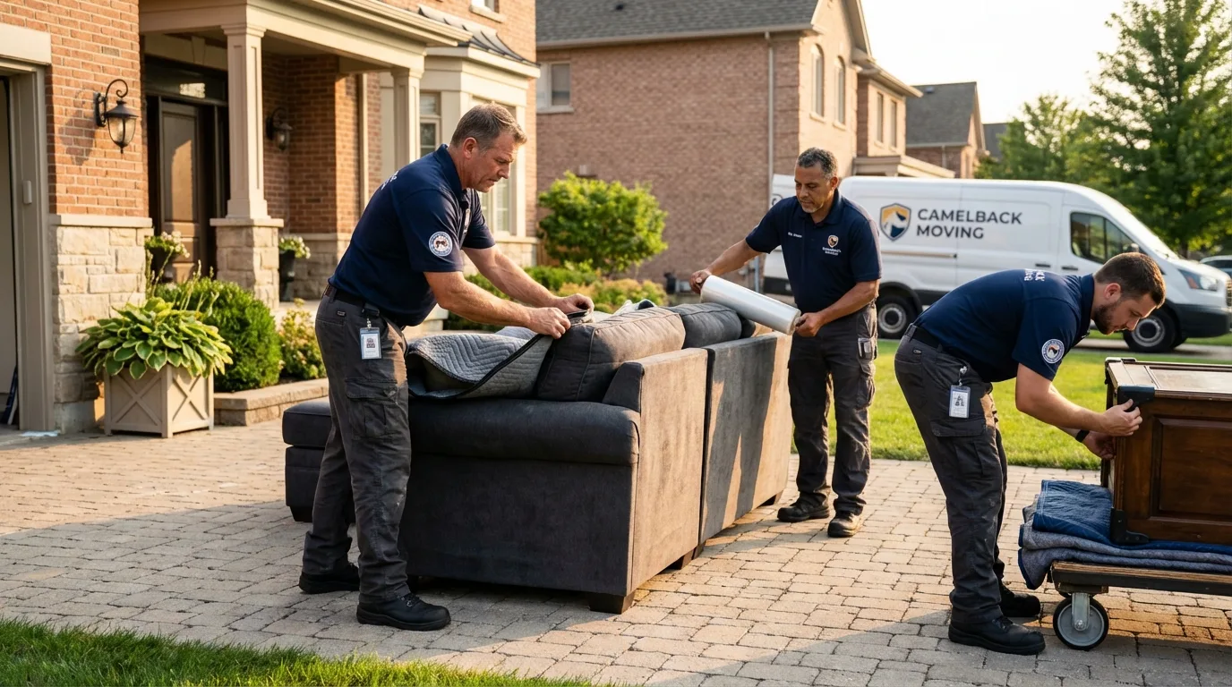 Large estate moving crew wrapping furniture in Monett, MO